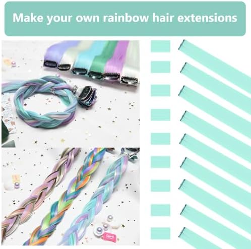 Mint Green Hair Extensions Clip in Colored Hairpieces 14 PCS Teal - Image 2