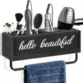 Hair Dryer Holder Wall Mounted, Hair Tools and Styling Organizer with Towel Bar, Farmhouse Beauty Hair Appliance Holder for Flat Iron, Curling Wand, Towel Rack (Black) by CusUnik