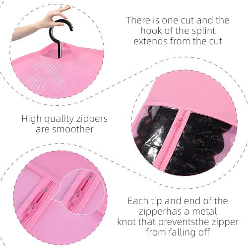 12 PCS Dustproof Portable Wig Storage Bags with Hanger for Hair Extensions 60cm x 30cm, Wig Bags Storage with Hanger, Wig Storage(Pink) - Image 5
