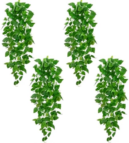 BLEUM CADE 4Pcs Fake Hanging Plants, 9 Branch Artificial Hanging Plant, Lush Faux Pothos Vines for Home Room Wall Shelf Porch Outdoor Indoor Decor (No Baskets) by BLEUMCADE