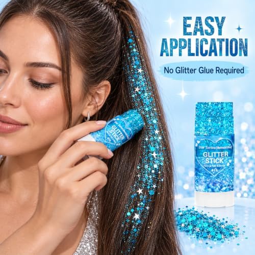 Mysense Light Blue Body Glitter Stick,Face Hair Glitter for Women Kids - Image 3