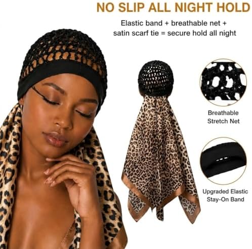 2 in 1 Wrap Cap Hair Net and Scarf for Silk Press, Satin Wrap Cap Bonnet for Women, Adjustable Stay-On Sleep Hair Net Scarf for All Hair Types - Image 2