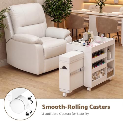 Pedicure Cart w/Extendable Padded Foot Rest (White, 33.4" L) - Image 6