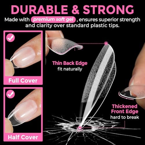 UNA GELLA Short Almond Round Nail Tips 216pcs/12 Sizes Soft Gel Tips - Image 5