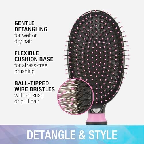 Conair Salon Results Hairbrush - Men and Women - Detangling Hair brush - ideal for curly or straight styles - features wire bristles and cushion Base - Pink/Black - Image 2