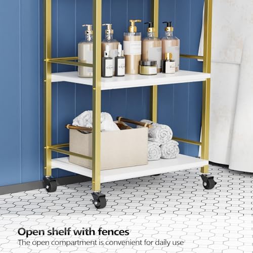 OmySalon Salon Trolley Cart with Wheels, Esthetician Cart with 1 Drawer & 2 Trays, Mobile Storage Organizer for Beauty Spa Massage Tattoo Esthetic Facial Tool Holder Station, White Gold - Image 7