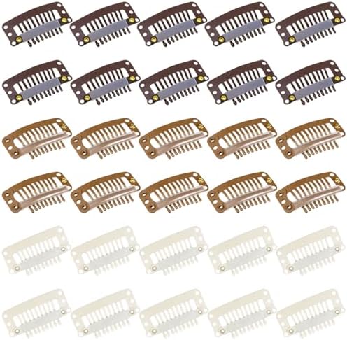 WILLBOND 30 Pcs Wig Clips Hair Extensions, 9-Teeth 32 Mm, Multicolor by Willbond+Technology+Limited