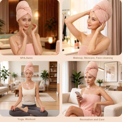 Microfiber Hair Towels, Waffle Hair Towel Set, Super Soft Highly Absorbent, Sturdy Quick Drying Turbans for Long, Thick, Curly Hair (5 Pack, 40" x 20") - Image 6
