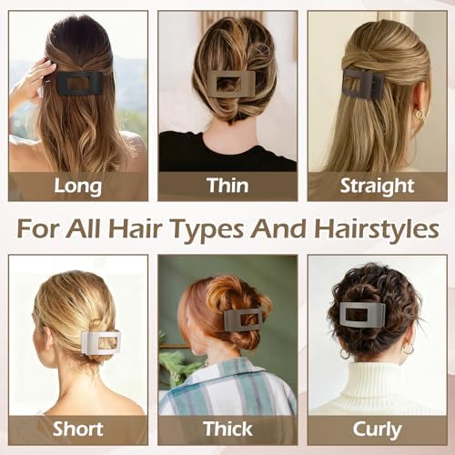 French Flat Hair Clips for Women 6pcs Hair Claw Clips for Thick or Thin Hair Matte Claw Clips for Girls Barrettes Non-Slip Strong Hold Hair Accessories for Women (Brown Grey) - Image 6