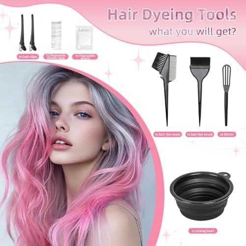 ROOHUA 8 Pcs Hair Dye Kit with Brush, Reusable Home Salon Color Hair Tools - Image 4