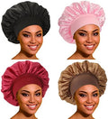 Satin Bonnet Silk Bonnet Hair Bonnet for Sleeping- 4 Pack Sleep Bonnets for Women with Wide Elastic Band for Curly Hair Braids by ROYBENS