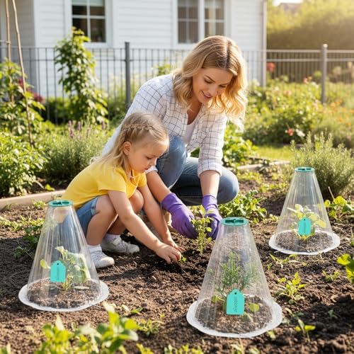Cloches for Plants, Transparent Plant Covers, Garden Cloches with Humidity Domes, Securing Pegs and Plant Labels, Reusable Plant Protectors from Animals Plant Bell Cover (Transparent-30pcs-S) - Image 7