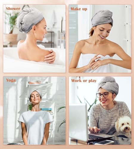 POPCHOSE Microfiber Hair Towel Wrap, 3 Pack Fast Drying Hair Turban - Image 6