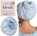 Kitsch Luxury Satin-Lined Flexi Shower Cap for Women - Gingham Blue by Kitsch