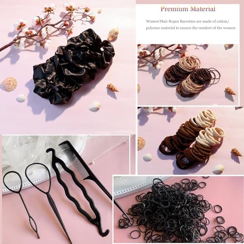 YANRONG 755PCS Hair Accessories for Woman Set Seamless Ponytail Holders Variety Hair Scrunchies Hair Bands Scrunchy Hair Ties For Thick and Curly (755PCS (black brown)) - Image 2