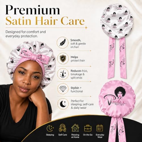 Venide's Reversible Satin Bonnet for Women - Adjustable Tie Strap Sleep Cap for Curly & Natural Hair - Image 3