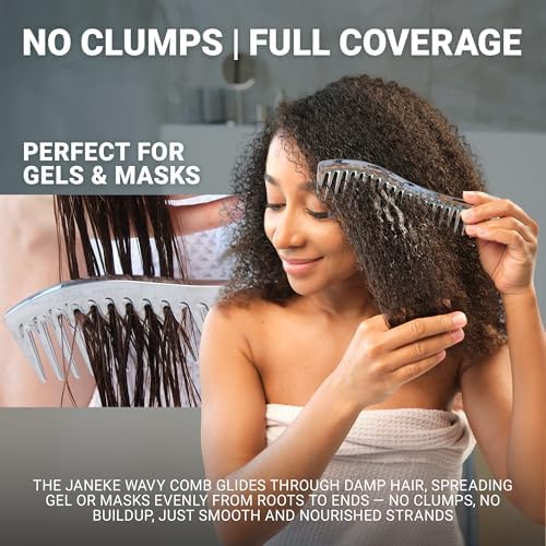 Janeke Wave Comb – Wide Tooth Detangling Comb for Wet & Curly Hair – Heat-Resistant, Anti-Static, Gentle on Scalp – Made in Italy Professional Hair Tool (Silver) - Image 2