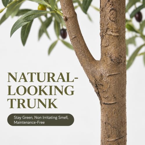 4FT Artificial Olive Tree Indoor Tall Faux with Planter & Basket Large Fake Olive Silk Trees Realistic Olive Plants with Branches and Fruits for Office Decor Home Living Room - Image 7