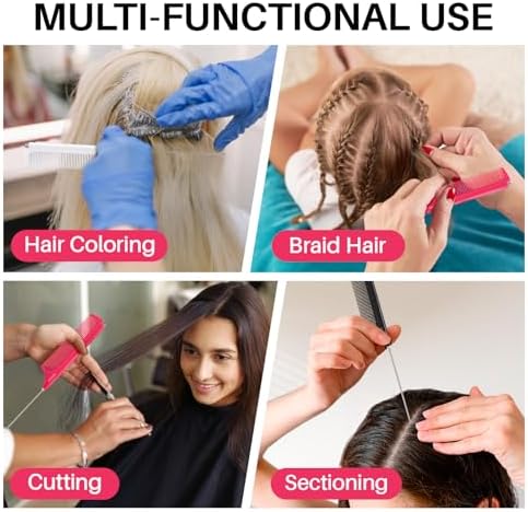 RHOS Retractable Fine Tooth Comb for Hair Parting, Styling, Cutting and Braiding - Carbon and Stainless Steel Pin Tail Comb (Pink) - Image 7
