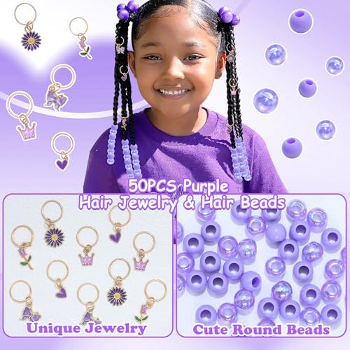 NAISKA 50PCS Purple Beads for Hair Multi-styles Hair Jewelry for Braids - Image 2