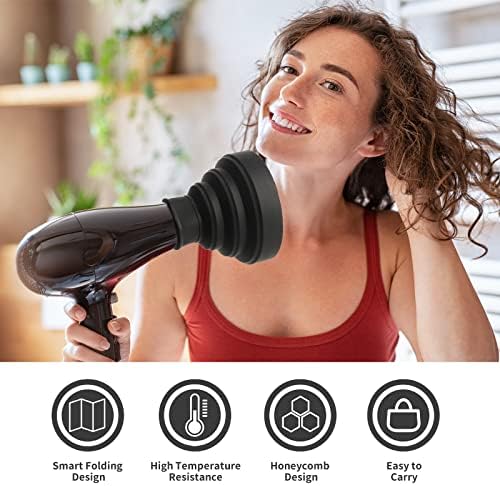 Travel Hair Dryer Diffuser, Segbeauty Collapsible Portable Hair Diffuser, Profession Blow Dryer Diffuser Attachment for Natural Thick Hair, Suitable for Nozzle 1.65 inches to 1.77 inches - Black - Image 2