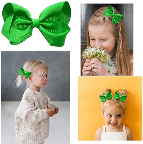 St. Patrick's Day Grosgrain Ribbon Alligator Hair Clips and Bows for Toddler Girls and Kids - 6PCS Solid Color Hair Accessories - Image 6