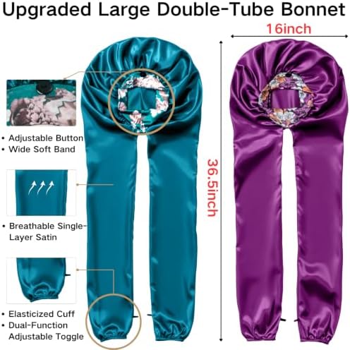 Isshin Beauty Satin Hair Bonnet for Sleeping Women: Dual Sleeve 2 in 1 Long Hair Protector Anti Frizz Sleep Cap - Image 2