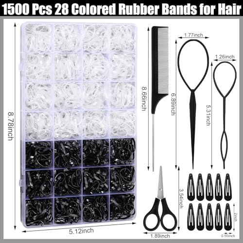 auroray Rubber Bands for Hair, 1500 Pcs Elastic Hair Bands Baby Girl Hair Ties Mini Hair Rubber Bands with 4 Hair Styling Tools 10 Hair Clips Hair Accessories for Toddler Baby Girl Kids - Image 2