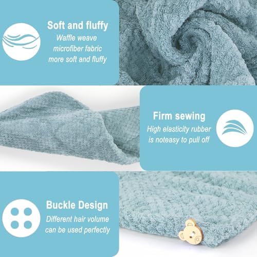 3 Pack Microfiber Hair Dring Towel Wrap for Women,Fast Drying Hair Turban, for All Hair Style Anti Frizz, Large Hair Towel with Button(Yellow Orange Blue) - Image 6