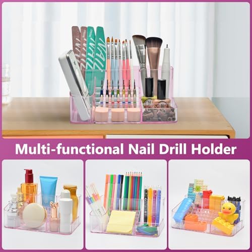 CGBE Nail Drill Holder, 28 Holes Transparent Nail Desk Organizer - Pink - Image 5