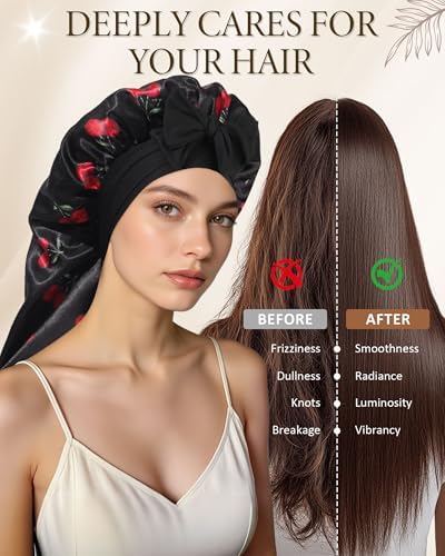 AWAYTR Long Satin Bonnet for Sleeping, Women Two-Tone Reversible Sleep Cap - Image 5