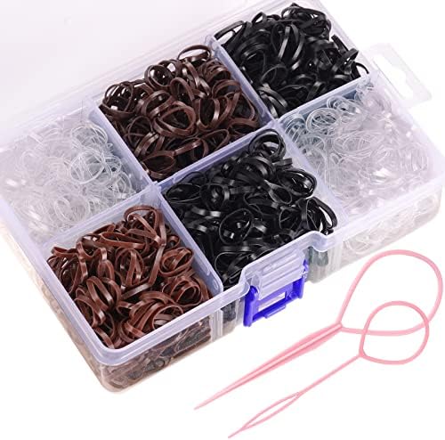 Funtopia Mini Hair Ties, 2500Pcs Soft Hair Rubber Bands and Elastics for Girls Women with Organizer Box (Black, Clear, Brown, Dark Brown) by Funtopia