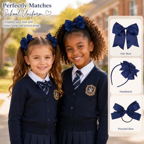 baotongle 12 Pcs School Hair Accessories Set School Bows for Girls Bow(Royal blue) - Image 6