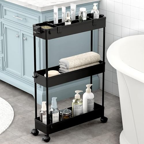 2 Pack 3 Tier Slim Storage Cart, Bathroom Rolling Utility Organizer - Image 5