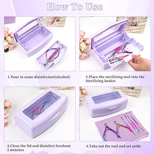 Nail Tool Sterilizer Box, Plastic Sterilizing Tray, Plastic Clean Sterilizing Box Storage Organizer for Nail, Tweezers, Eyelash Extensions, Hair Salon, Spa & Cutter Manicure Equipment(Purple) - Image 6