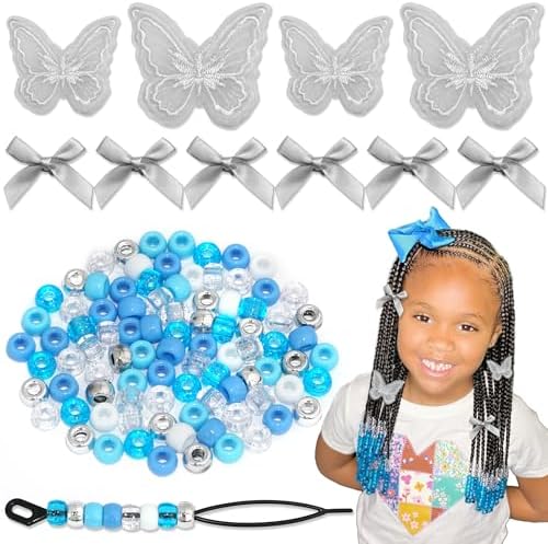 Hair Beads for Braid 100PCS Satin Small Hair Bows 2 Size Embroidery Butterfly Hair Clips Acrylic Pony Beads Loc Dreadlock Kits for Women and Girls by Arocooy