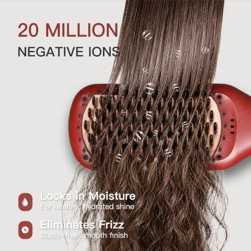 MEGAWISE Ceramic Ionic Hair Straightener Brush, Dual Voltage, Red - Image 4