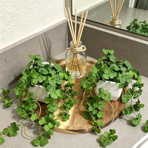 Artificial Shamrock Hanging Potted Plant, 2 Pack Fake Clover Vine with Pot - Image 5