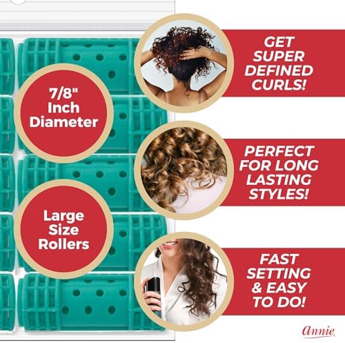Annie Snap-On Magnetic Hair Rollers – Large 7/8 Inch with Locking Snap-Over Hood – Secure Hold No Pins Needed – Green, 10 Count - Image 4