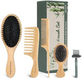 Boar Bristle Hair Brush Set, Bamboo Comb Set for Hair Growth by Woduelka