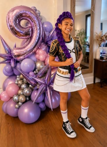 Getgal 24 Inch Purple Braiding Hair with Sturdy Claw Clip, Segmented Pre-Braided Synthetic Purple Hair Extensions for Girls, Halloween Party Cosplay & Daily Play for Kids(Pack of 1) - Image 3