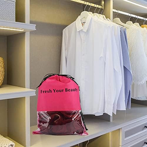10 Pieces Wig Bags Hair Extension Storage Holder with Drawstring Hairpieces Ponytail Carrier Case Portable Dust Covers Large Size for Bundles, Wigs Tool, Gift and Travel (Large,Rose red) - Image 3
