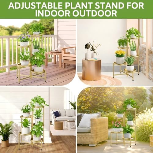 5 Tier Large Plant Stand Indoor Outdoor, 10 In Wide Tray, Gold - Image 2