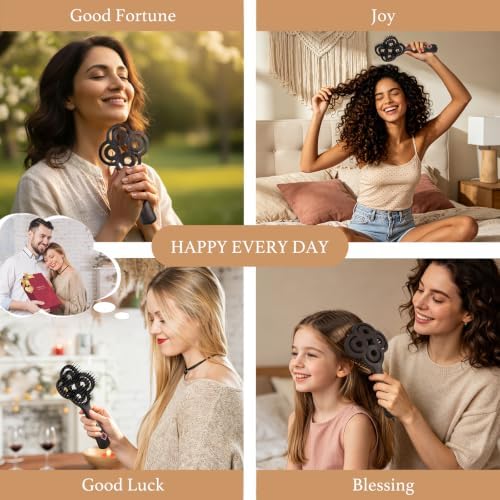 SIMETRA Lucky Hair Brush for Women & Men, 14K Gold Plated Wet Brush Detangling Brush for All Hair Types, Natural Crystal Inlay Boar Bristle Hair brush, Curly Detangler HairBrush for Scalp Massage Gift - Image 6