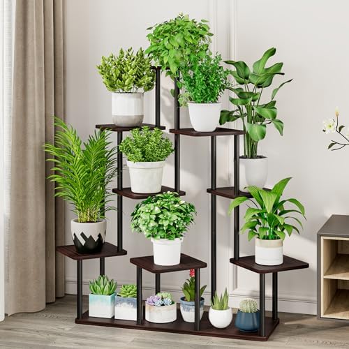 AZERPIAN 9 Tier Tall Plant Stand Indoor Corner Tiered Shelf Metal MDF Board - Image 2