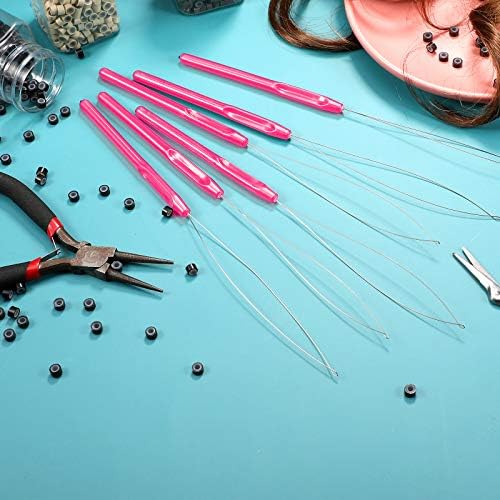 Zonon 10 Pcs Loop Needle Threader Tool for Hair Extension Bead,Rose Red - Image 6