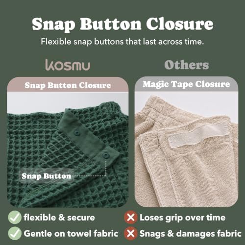 Luxury Organic Japanese Cotton Waffle Body Towel Wrap for Women | Sauna, Spa, Onsen, Shower Towel with Adjustable Snap Closure and Pocket | Ultra Plush 450 GSM (Forest Green, S/M) - Image 4