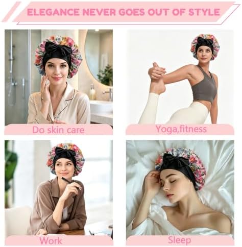 Satin Hair Bonnet Silk Bonnet for Sleeping Double Layer Elastic Tie Band Adjustable Reusable Hair Cap Cute Women Girls - Image 7