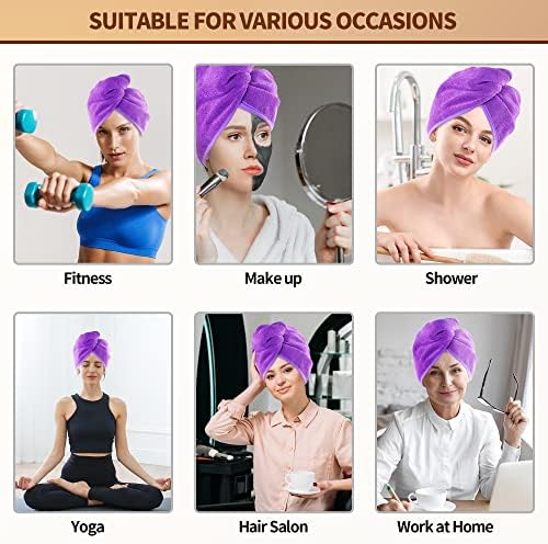 NEXCOVER Hair Towel Microfiber, 2 Pack Grey Purple 9.8 inch X 25.5 inch Hair Wrap,Ultra Absorbent Hair Turbans,Fast Drying Head Towels for Women Wet Hair,Long,Curly,Thick,Frizzy Hair - Image 5