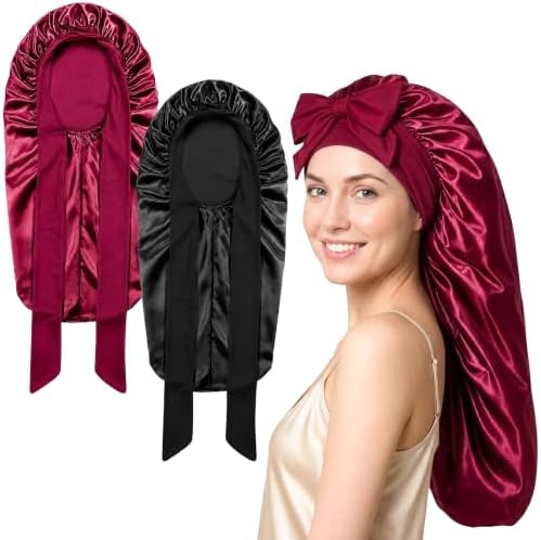 2Pcs Long Hair Bonnet for Sleeping, Satin Braid Bonnet for Women by Originbuty
